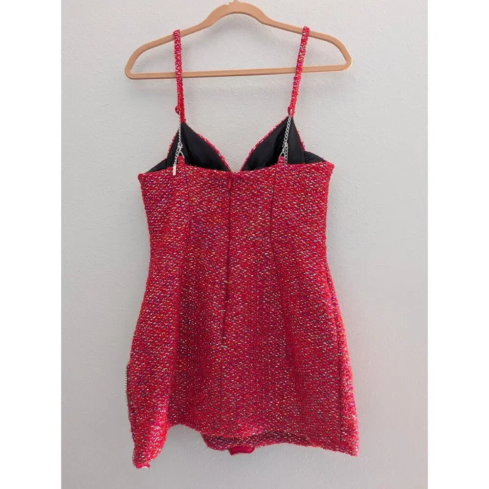 Area Crystal Bow Mini Dress Red Metallic Tweed Size 8 Cocktail Dress $1,595 - Picture 5 of 10